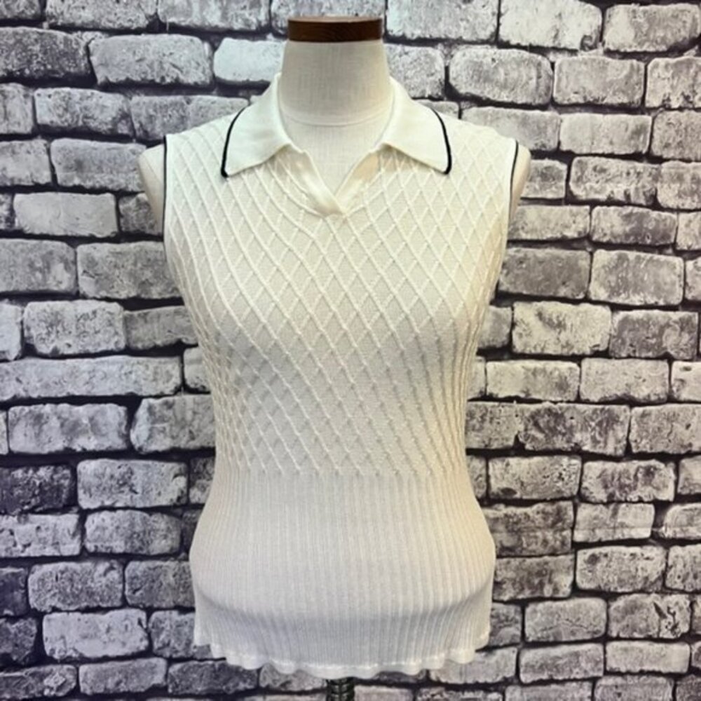 Tehama Vintage White & Black Sleeveless Sweater Size Medium